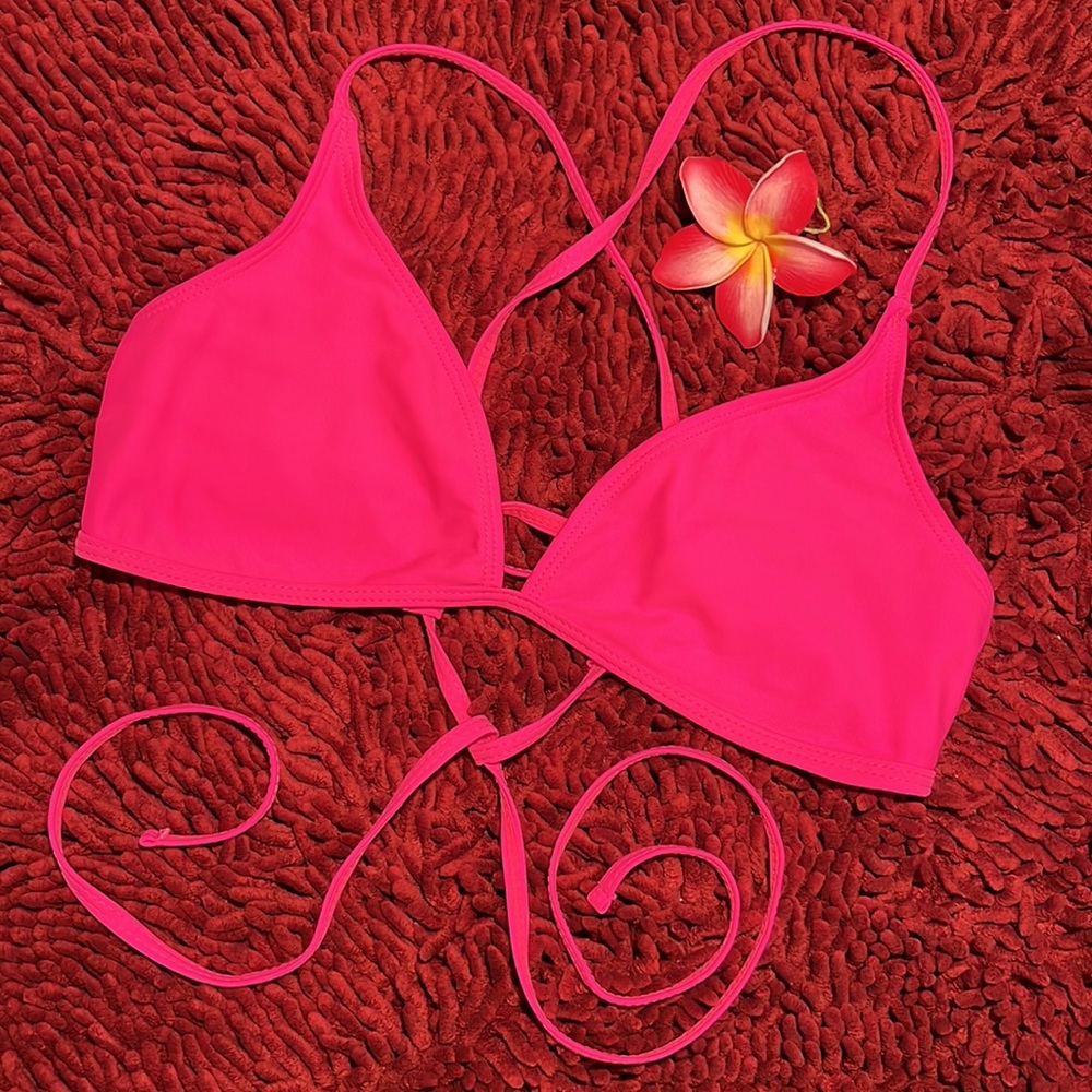 SHEIN Hot / DayGlo / Neon Pink Criss-Cross Swim Top